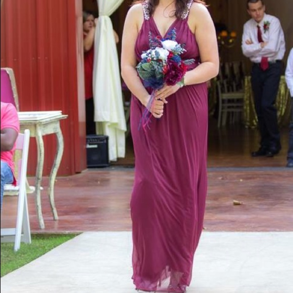 Burgundy David’s Bridal dress
